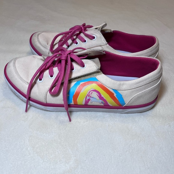 Livie & Luca Cream Sneakers with Pink and Rainbow Accents - Picture 1 of 6